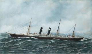 Antonio Nicolo Gasparo Jacobsen - The S.S. New York Outward Bound 18 1/8 x 30 in. (46 x 76.2 cm.)