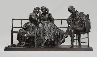 Antonio Pandiani - An Interior Scene With Two Women Whispering And A Gentleman