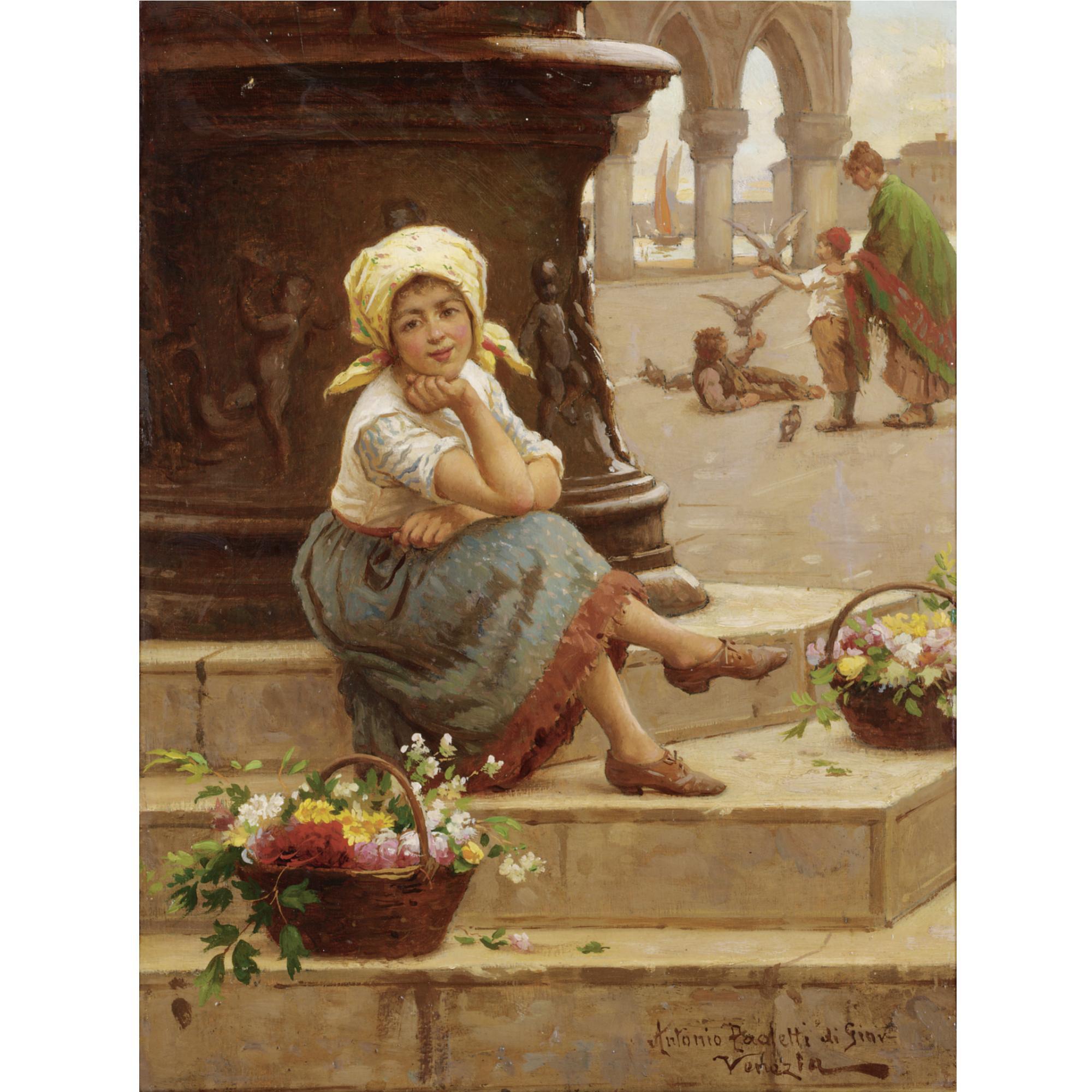 Antonio Paoletti - Italian The Little Flower Seller