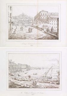 Antonio Senape - Napoli: Il Palazzo Reale Verso La Collina di San Martino; E Napoli: Il Quartiere di Santa Lucia Con La Lanterna Del Molo E Il Vesuvio