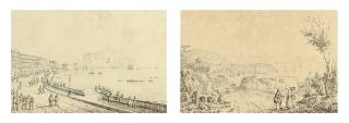 Antonio Senape - View of the harbour of Palermo; and View of Pozzuoli from Monte Nuovo on the Campi Flegrei