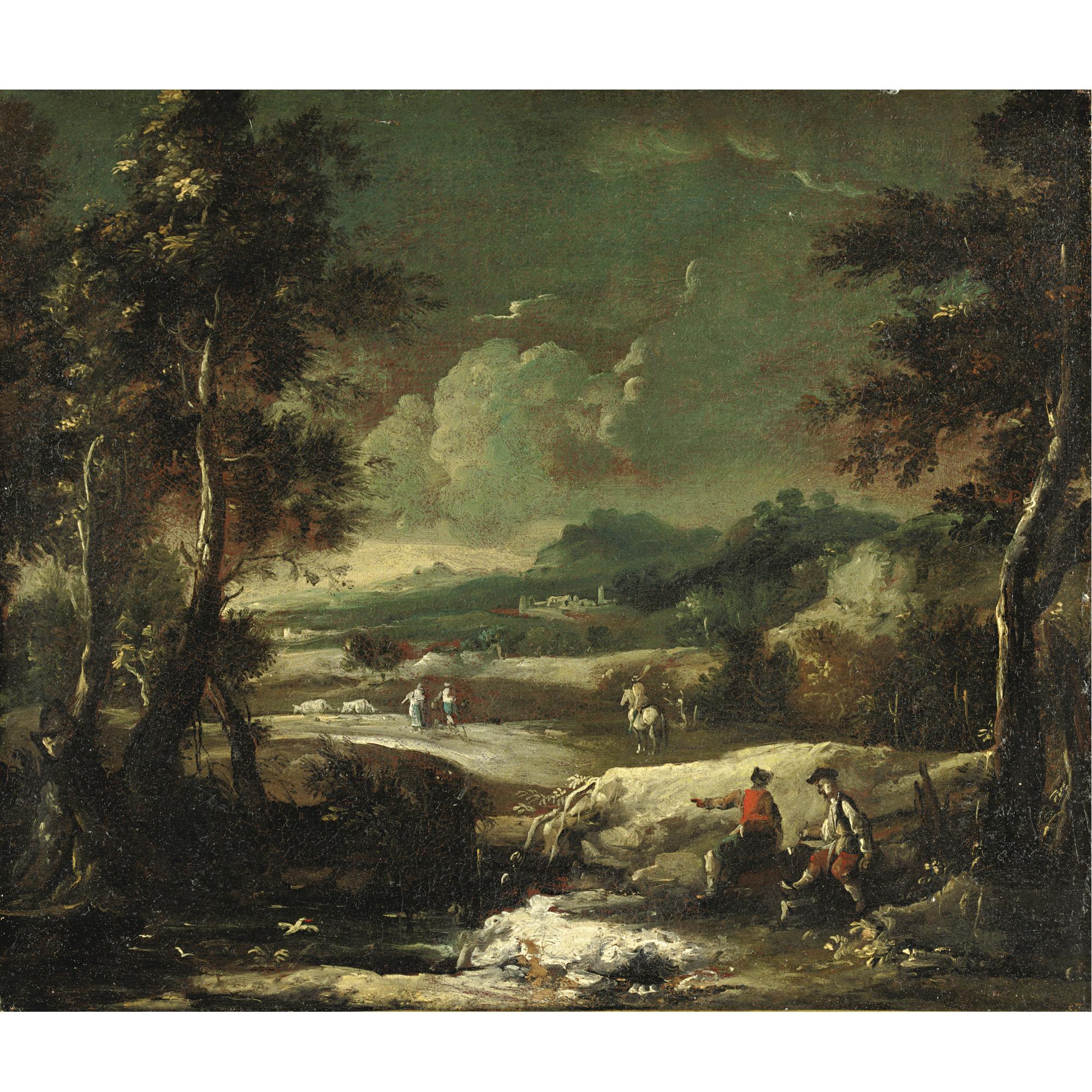 Antonio Stom - Paesaggio Con Viandanti Seduti Presso Un Fiume