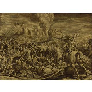Antonio Tempesta - A Cavalry Battle Before A Walled Hilltop Town
