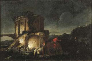 Antonio Travi - Due pastori ed armenti presso un edificio circolare in parte diruto