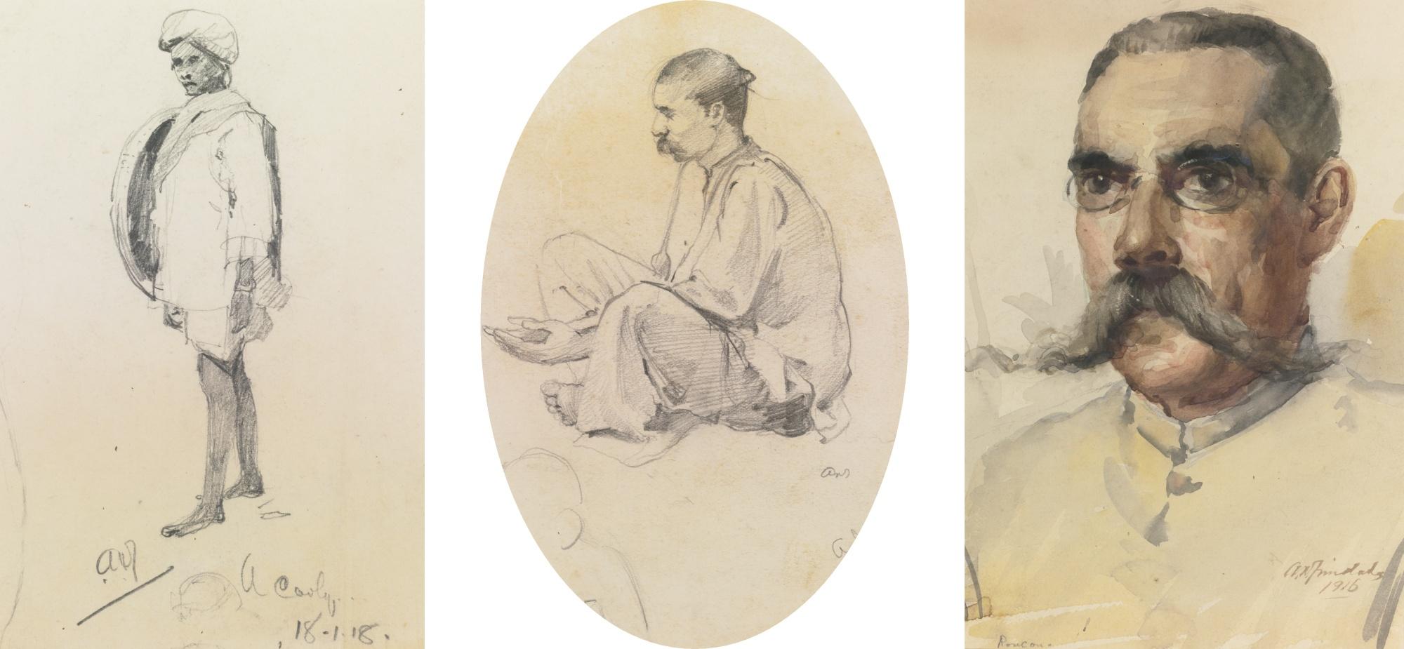 Antonio Xavier Trindade - Untitled (Portrait Of Man Wearing Glasses); Untitled (Portrait Of Seated Man) Untitled (Portrait Of Man With Turban)