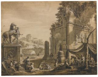 Antonio Zucchi - A Ruined Temple With Figures