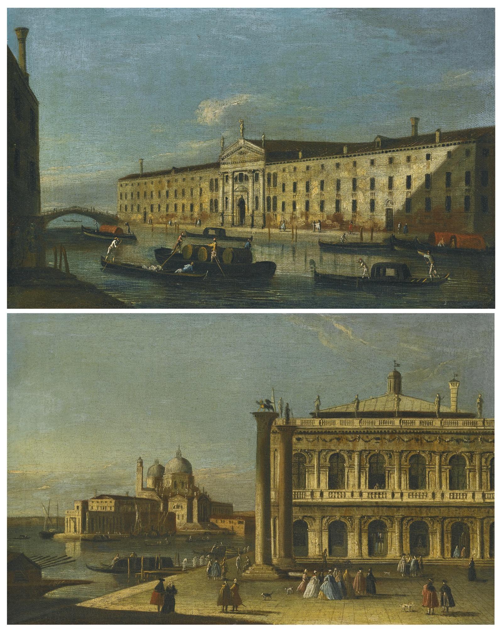 Apollonio Domenichini - Venice, A View Of The Piazzetta, Looking Towards Santa Maria Della Salute;  Venice, A View Of The Rio Dei Mendicanti With The Convento Dei Domenicani