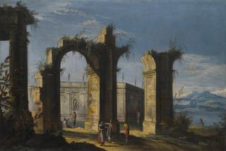 Apollonio Facchinetti - A Capriccio Of Classical Ruins With Figures Conversing On A Path In The Foreground