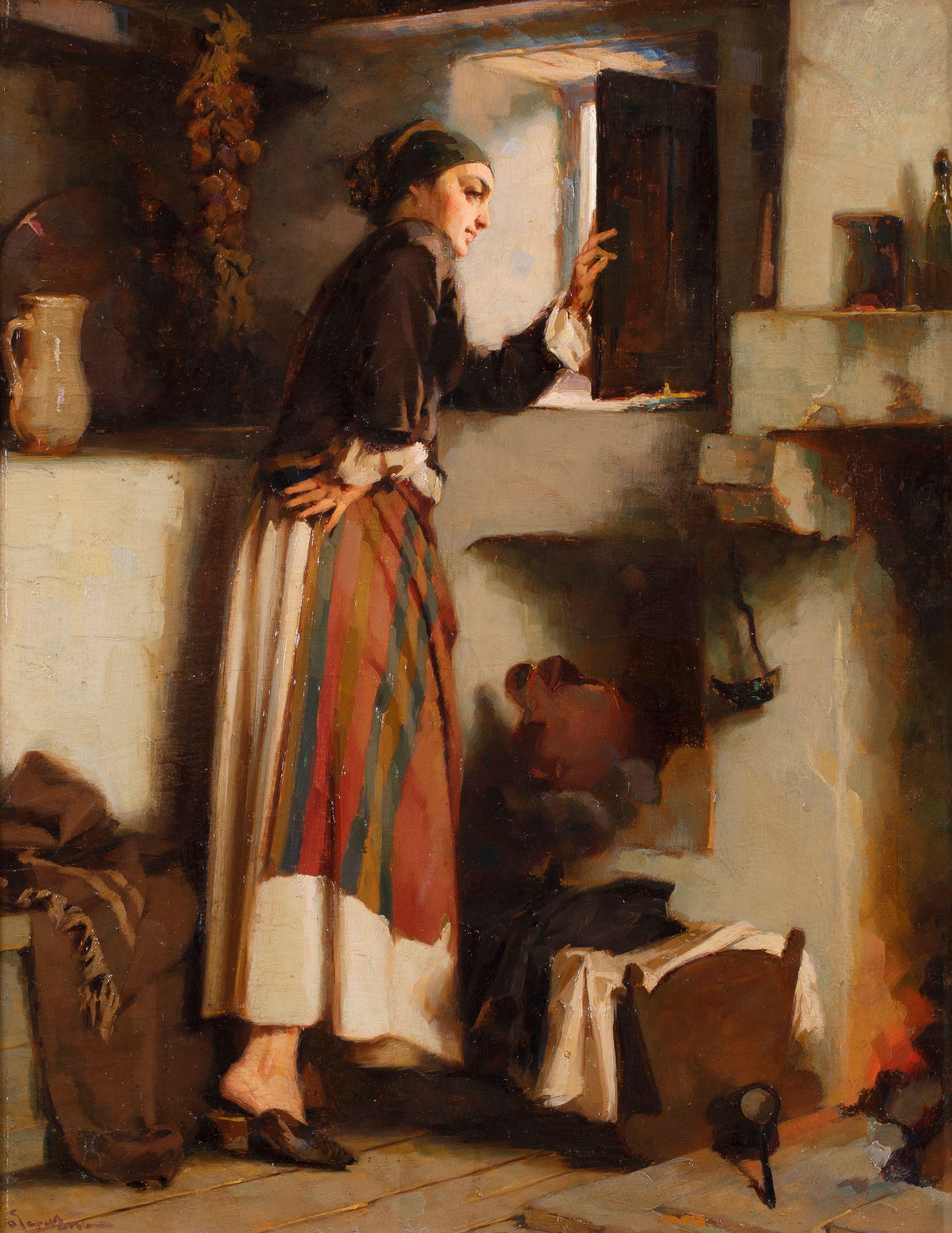 Apostolos Geralis - Femme regardant par la fenêtre