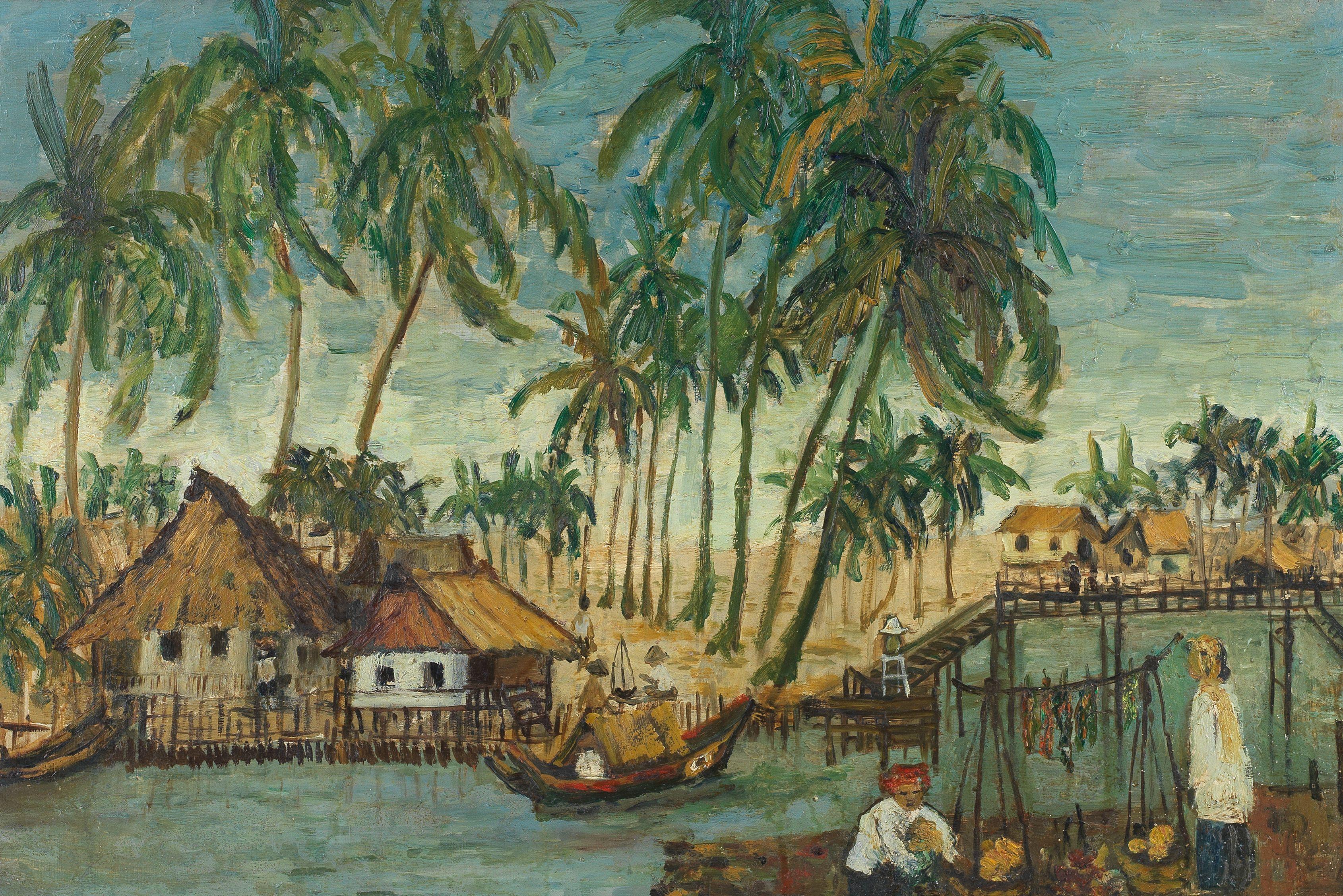 Aquilla Agnes Seekings - Malay Kampung on coast, Singapore, 1965