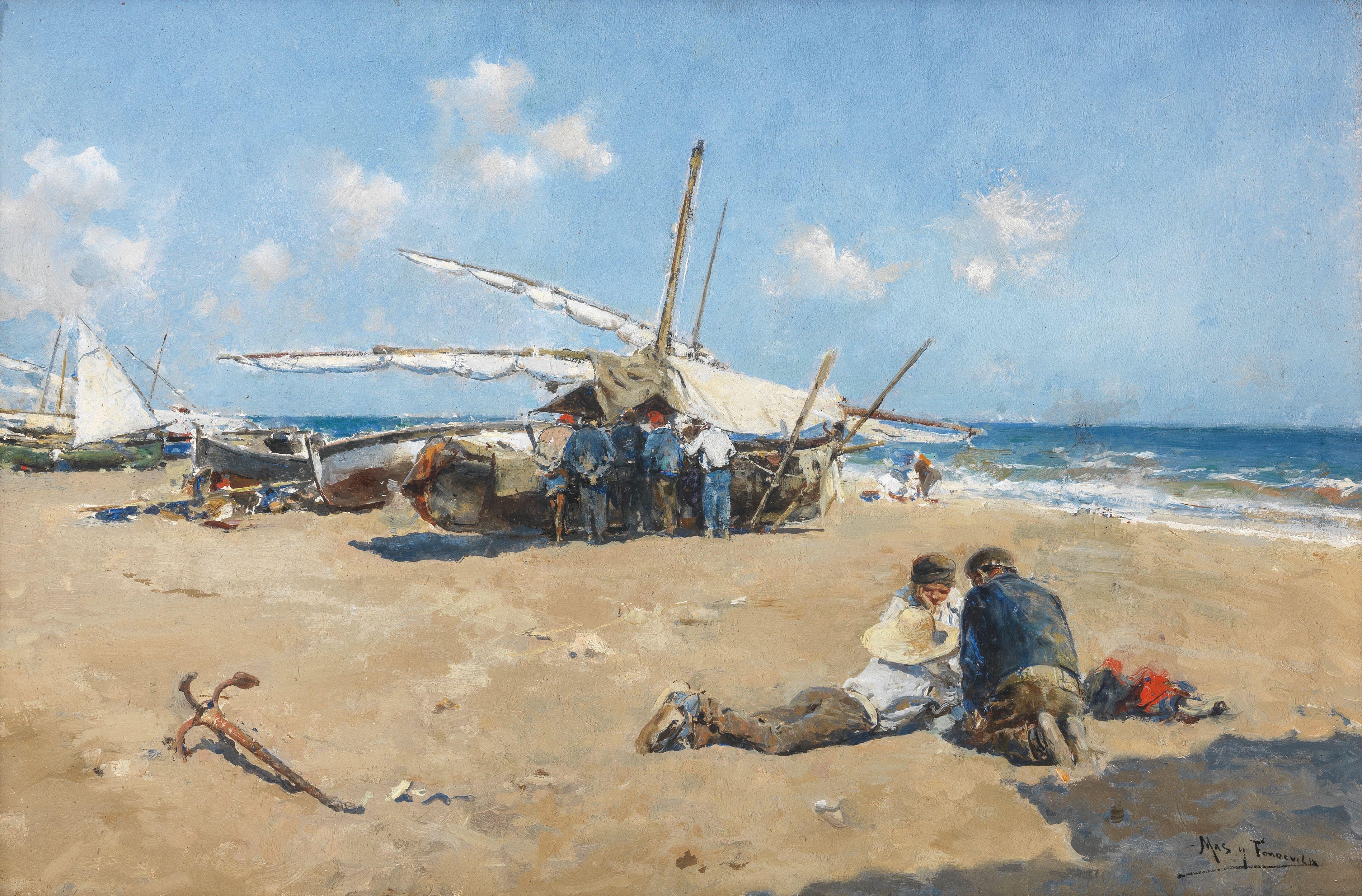 Arcadi Mas y Fondevila - Fisherfolk on beach