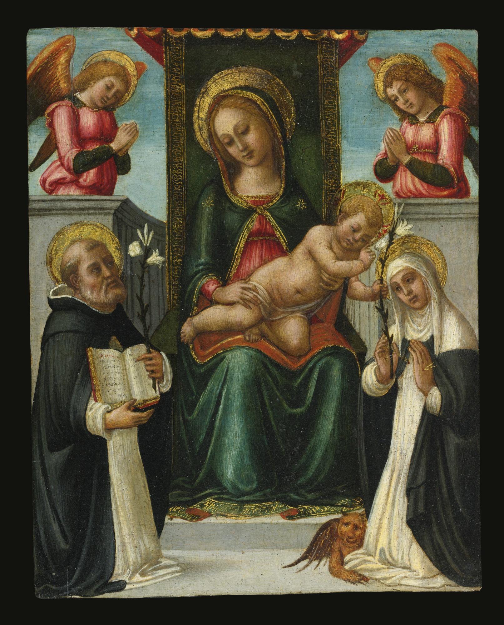Arcangelo Di Jacopo Del Sellaio - Madonna And Child Enthroned, With Two Dominican Saints And Two Angels