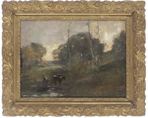 Archibald Kay, R.S.A., R.S.W - Cattle in an evening landscape