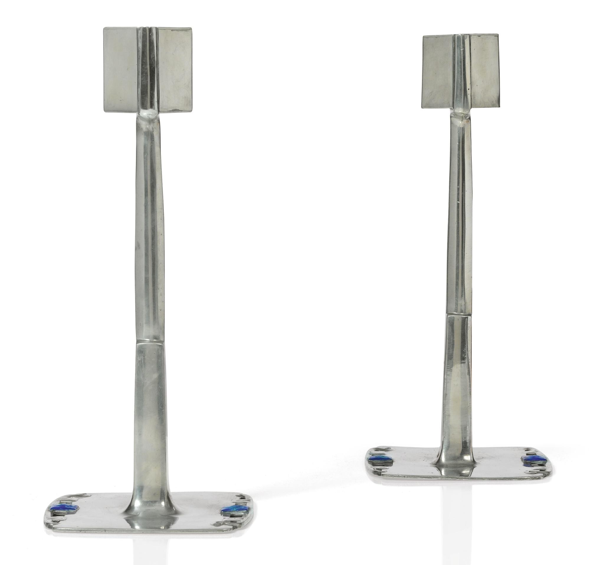 Archibald Knox - Pair Of Tudric Candlesticks, Circa 1900