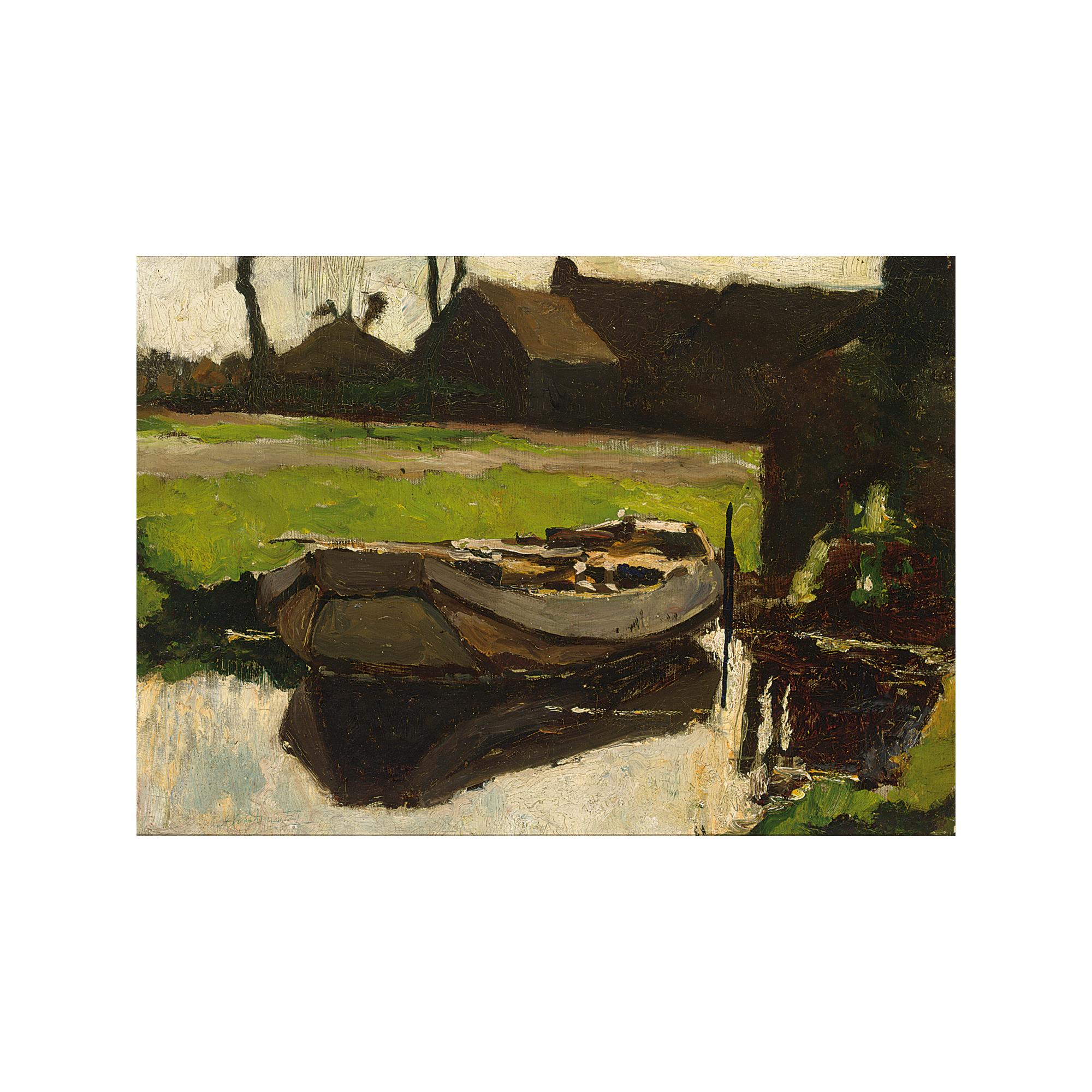 Arend Jan van Driesten - Moored Boat In A Polder Landscape