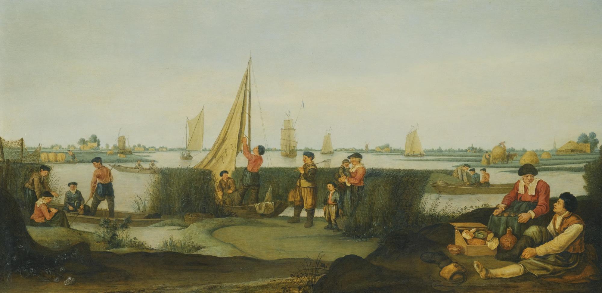 Arent Arentsz. called Cabel - Fishermen On The Banks Of A River Estuary
