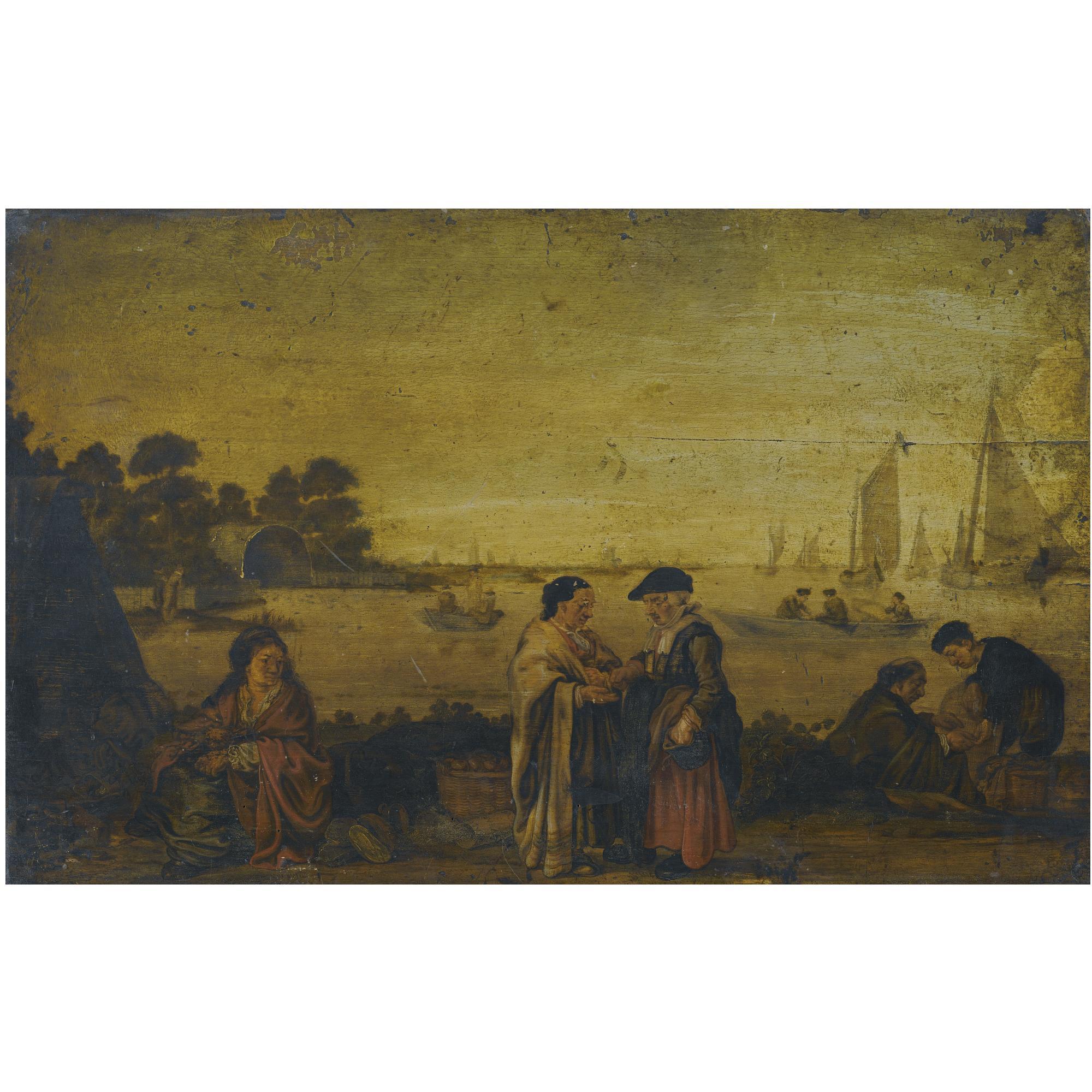Arent Arentsz. - A River Landscape With Women Exchanging Money In The Foreground
