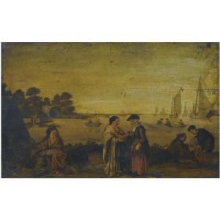 Arent Arentsz. - A River Landscape With Women Exchanging Money In The Foreground