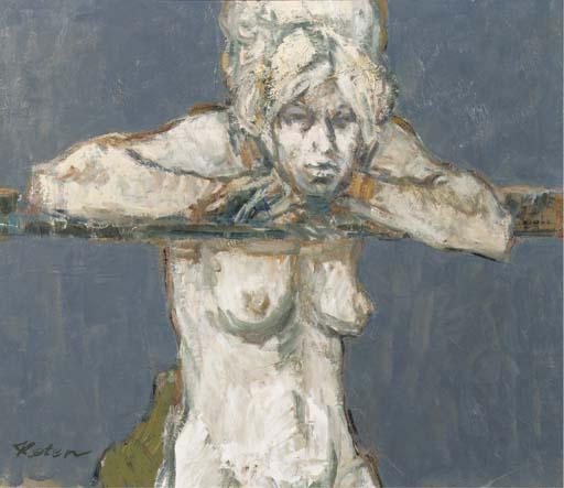 Arie Kater - Woman leaning on a bar