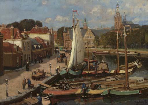 Arie Zwart - A view of the inner harbour, Hoorn