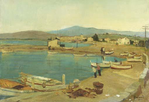 Arie Zwart - Cagnes sur Mer: a view of the harbour at Cagnes