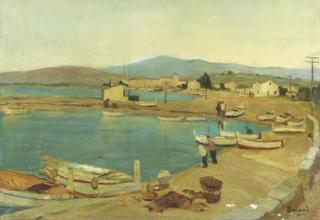 Arie Zwart - Cagnes sur Mer: a view of the harbour at Cagnes