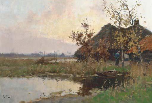 Arie Zwart - Dusk over a polder landscape in autumn