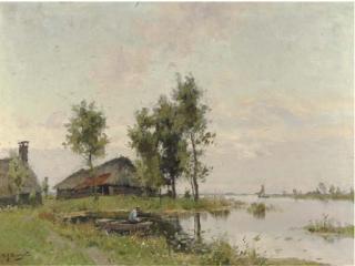 Arie Zwart - Fishing in a polder landscape