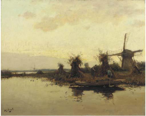 Arie Zwart - Late Summer: Cornsheaves By The Riverside