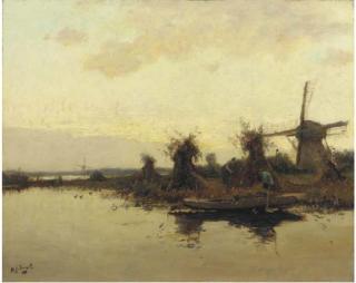 Arie Zwart - Late Summer: Cornsheaves By The Riverside