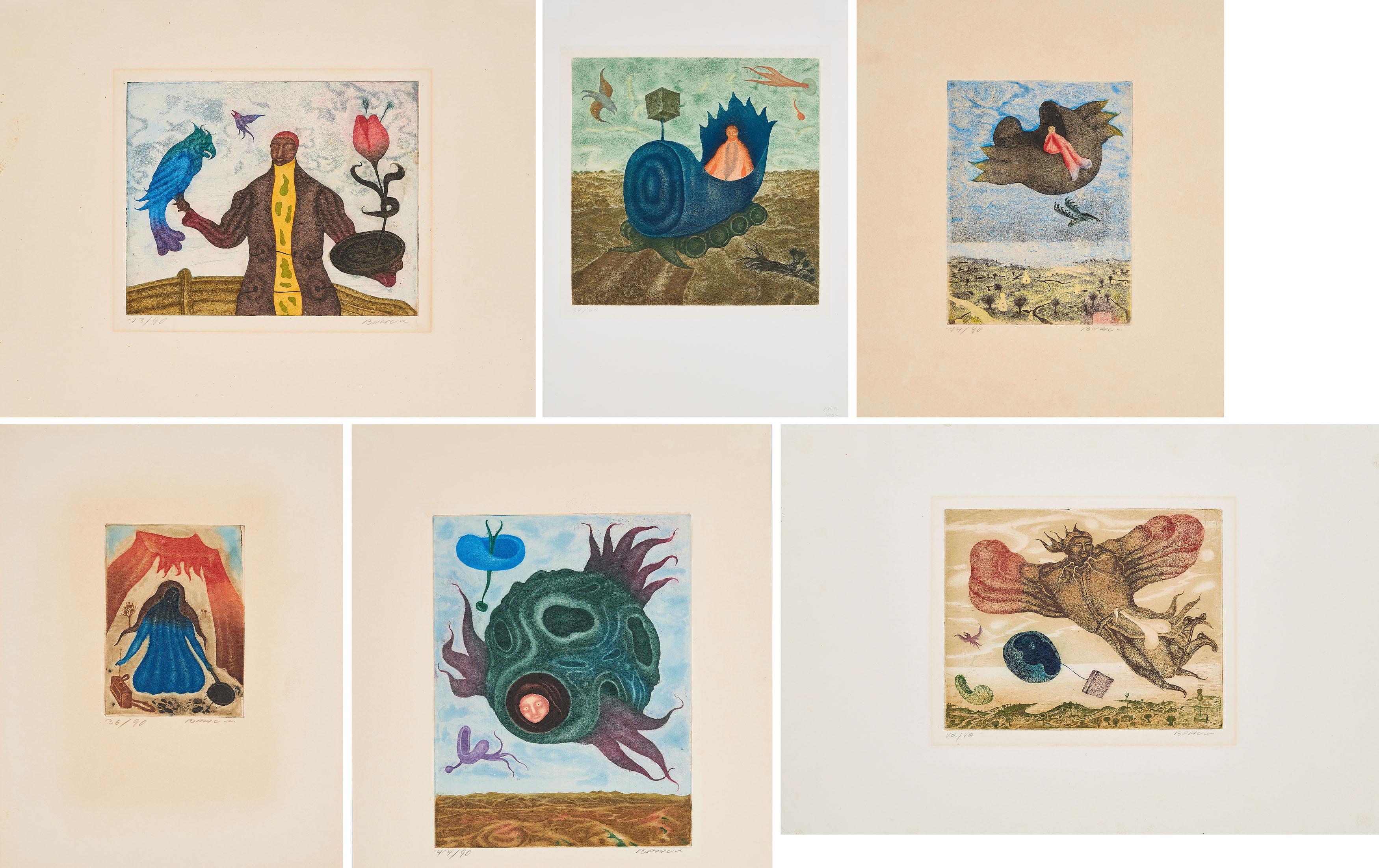 Arik Brauer - Konvolut von 6 Radierungen.