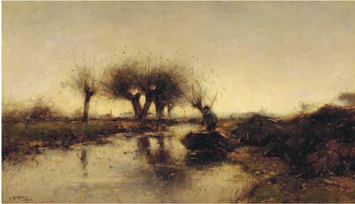 Aris Knikker - A punter at work in a polder landscape