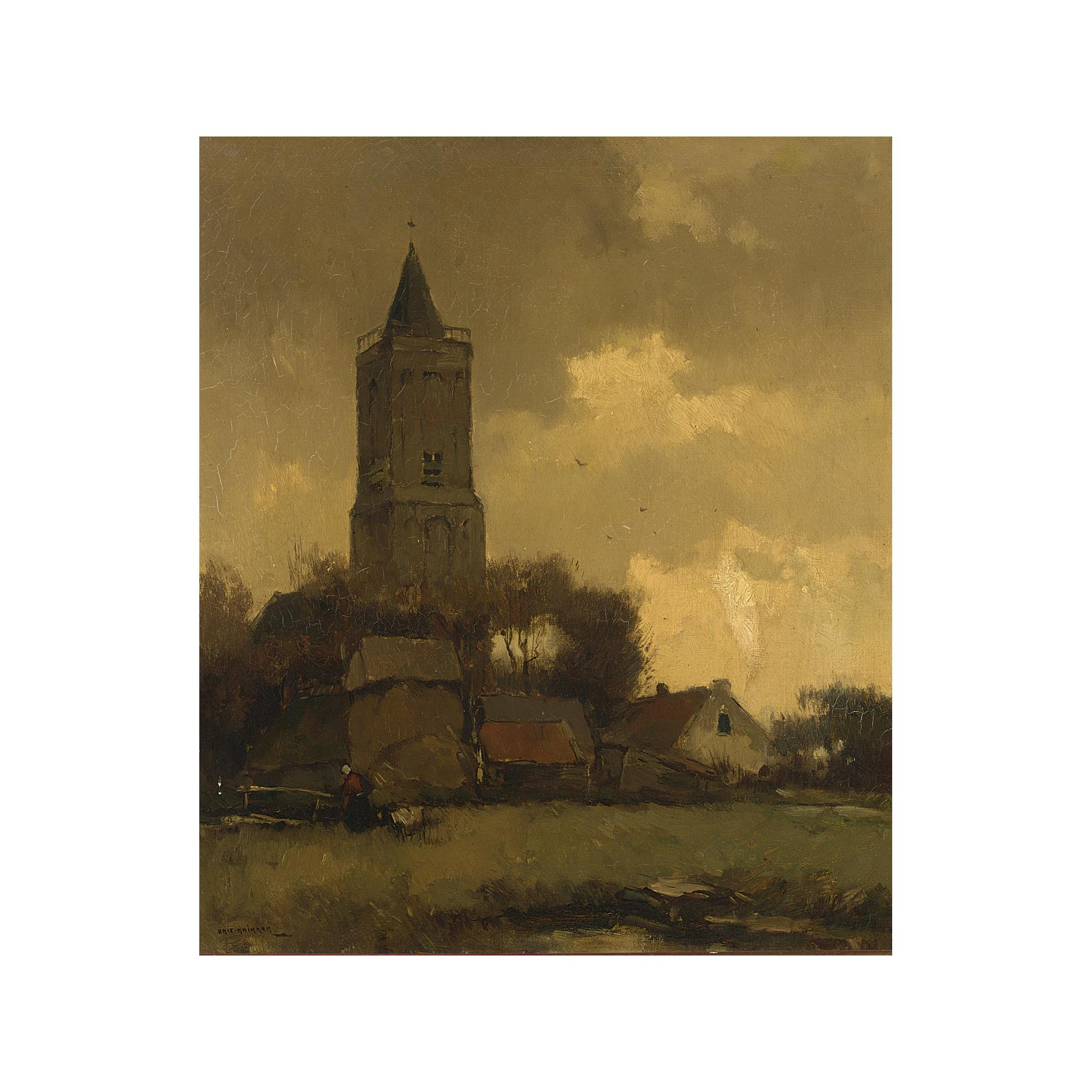 Aris Knikker - A View Of A Village At Dusk