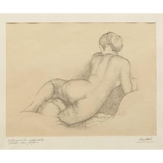 Aristide Maillol - Femme nue de dos, demi redressée, Dina sur son coude droit