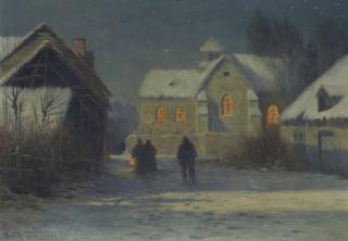 Armand Guéry - Midnight Mass, Christmas Night In Bertincourt, Champagne.