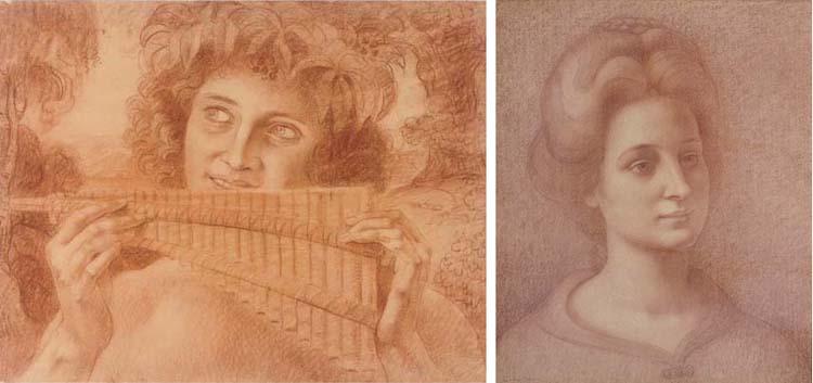 Armand Point - A Bacchanale playing the Pan pipes; and Portrait of a lady, bust-length