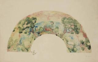 Armand Seguin - Eventail, Couple De Bretons Face À La Mer