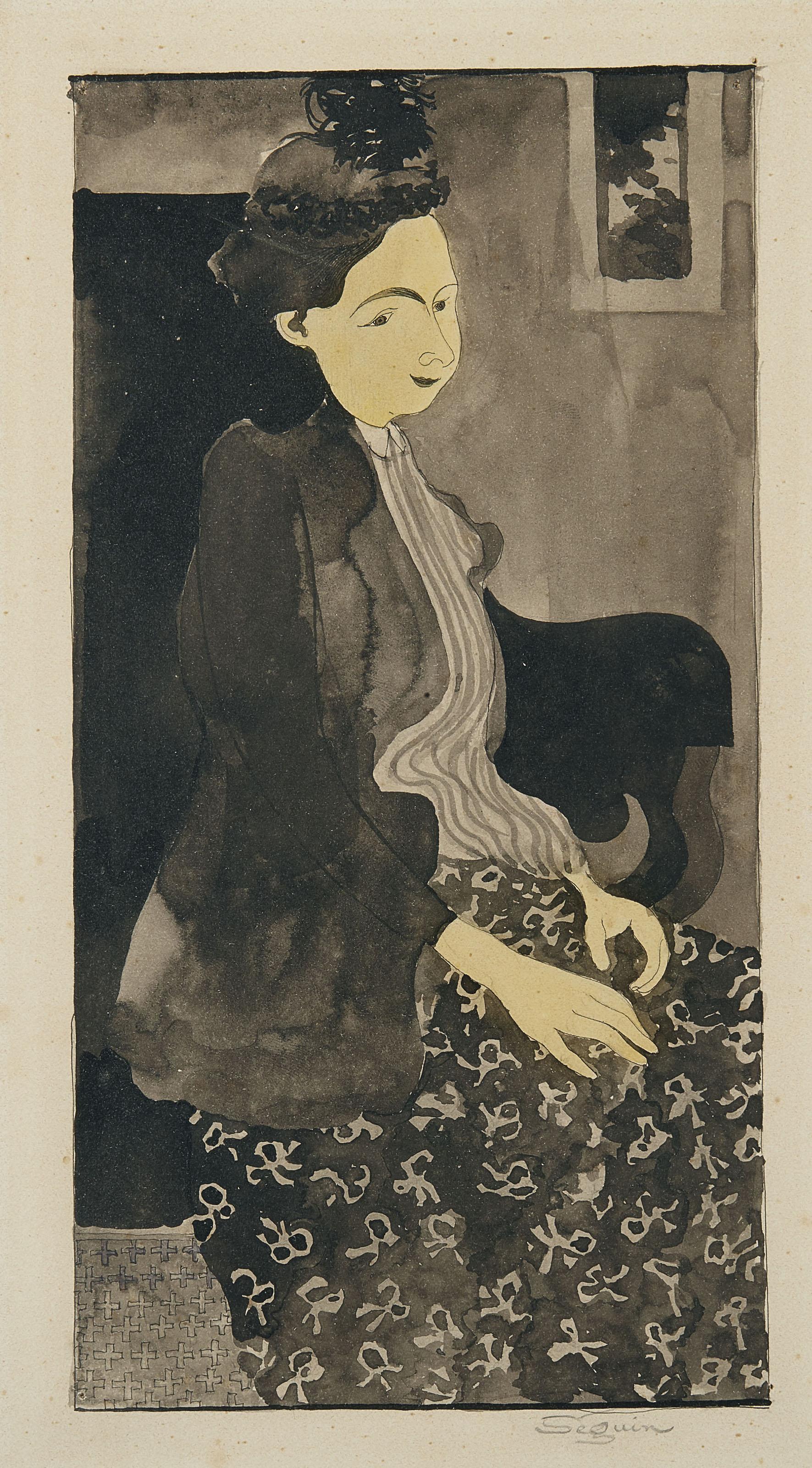 Armand Séguin - Femme assise avec un chapeau à plumes