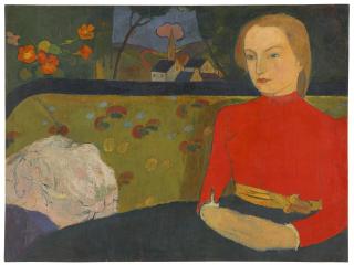 Armand Seguin - Femme au corsage rouge sur un canapé