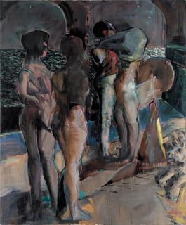 Armando Morales - Bañistas con perro sajado