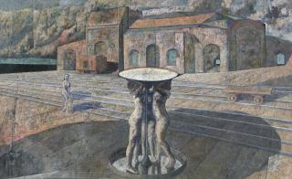 Armando Morales - Patio de ferrocarril y fuente