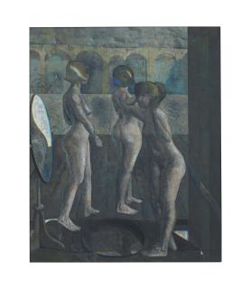 Armando Morales - Tres desnudos, viaducto, bicicletas