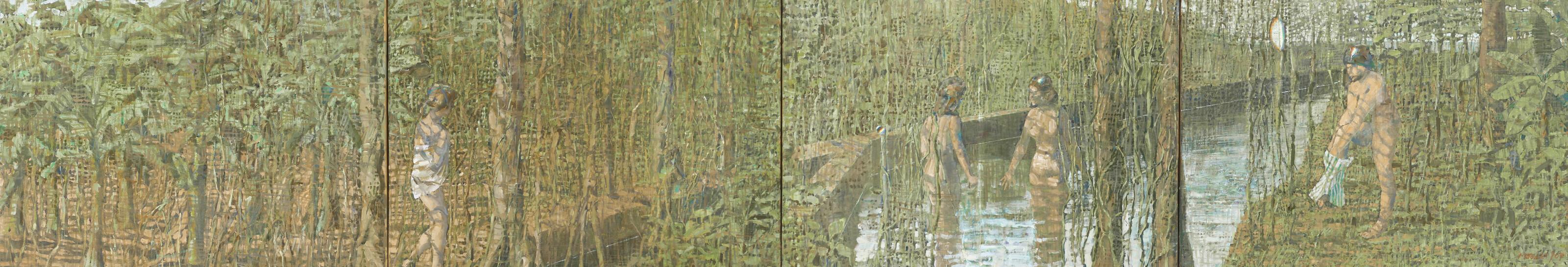 Armando Morales - Val Menier, Nicaragua: Cuatro bañistas en Canal de Plantación Teca