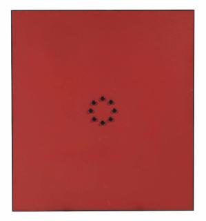 Armando - Cirkel 8 (8 black bolts on red)