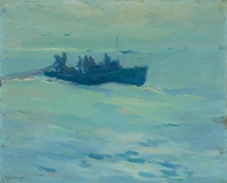 Armin Carl Hansen - Hauling in the Net and Boats along a pier (Double-sided)