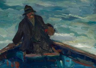 Armin Hansen - Study (Man in a Boat) 9 7/8 x 14 in. framed 14 1/2 x 18 3/4 in.