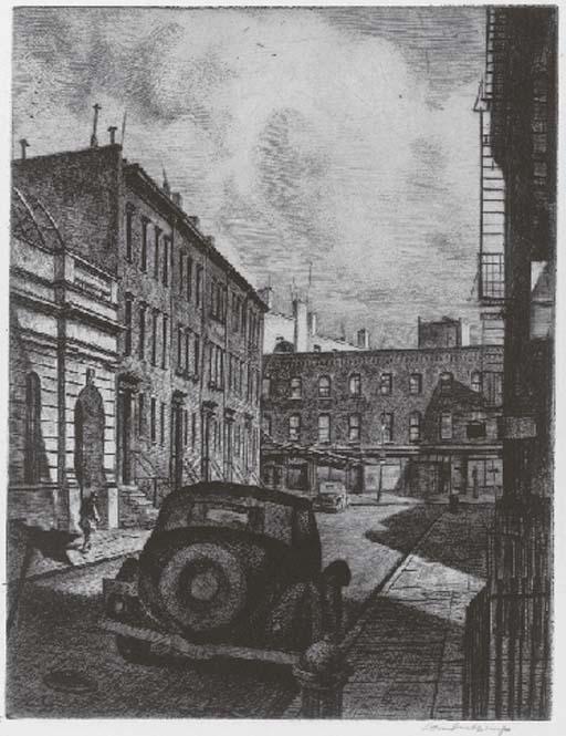 Armin Landeck - Bedford Street (second state); Shadowed Street (Kraeft 68.1; K. 98)