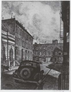 Armin Landeck - Bedford Street (second state); Shadowed Street (Kraeft 68.1; K. 98)