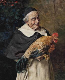 Arnaldo Tamburini - A Monk Holding A Cockerel