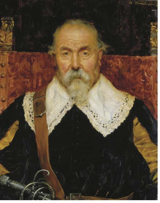 Arnaldo Tamburini - Portrait of a Gentleman, seated, with a lace collar and a sword